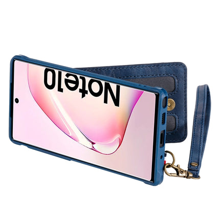 For Galaxy Note 10 Vertical Flip Wallet Shockproof Back Cover Protective Case with Holder & Card Slots & Lanyard & Photos Frames(Blue)-garmade.com