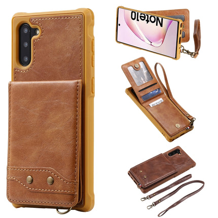 For Galaxy Note 10 Vertical Flip Wallet Shockproof Back Cover Protective Case with Holder & Card Slots & Lanyard & Photos Frames(Brown)-garmade.com