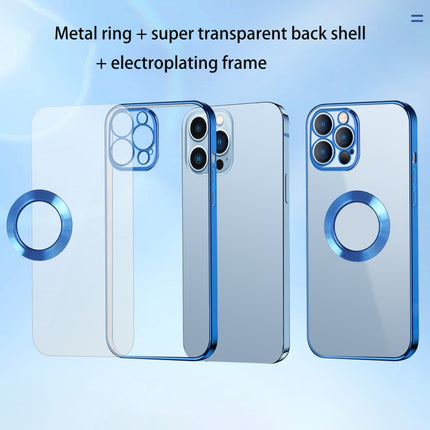 9D Electroplated Edge Metal Ring Clear PC + TPU Shockproof Case For iPhone 13 Pro(Sierra Blue)-garmade.com