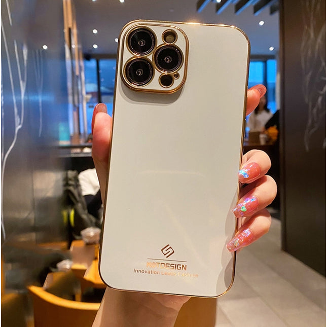 Electroplating Metal Frame Precise Hole TPU Protective Case For iPhone 13 Pro(White)-garmade.com