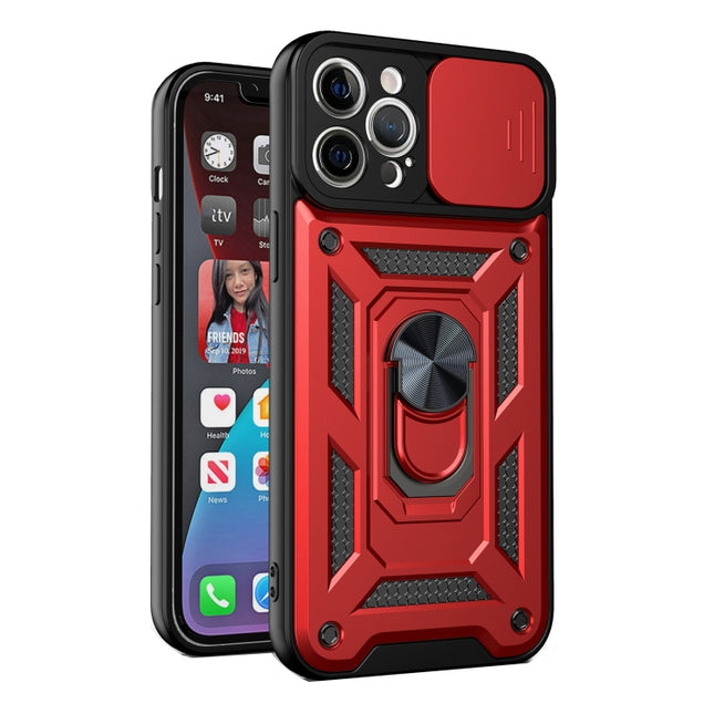 Sliding Camera Cover Design Precise Hole TPU+PC Protective Case For iPhone 13 Pro(Red)-garmade.com