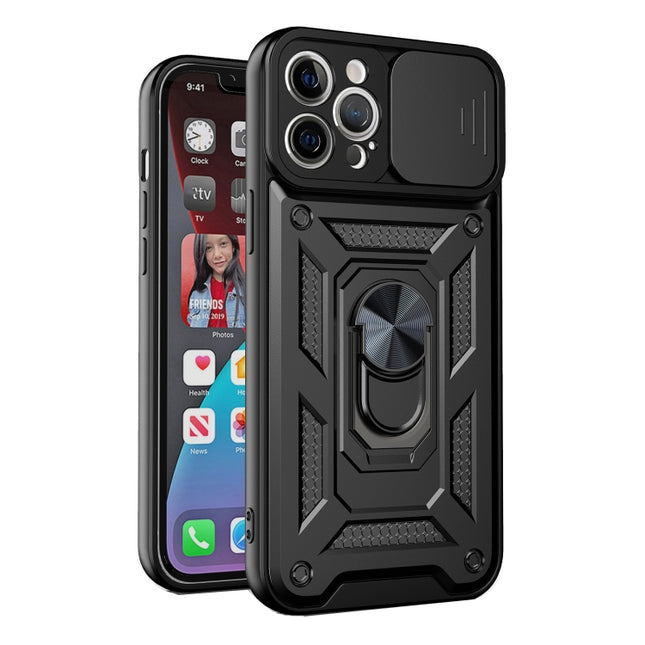 Sliding Camera Cover Design Precise Hole TPU+PC Protective Case For iPhone 13 Pro(Black)-garmade.com