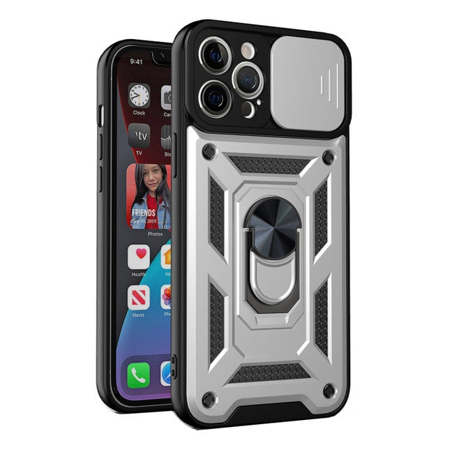 Sliding Camera Cover Design Precise Hole TPU+PC Protective Case For iPhone 13 Pro(Silver)-garmade.com
