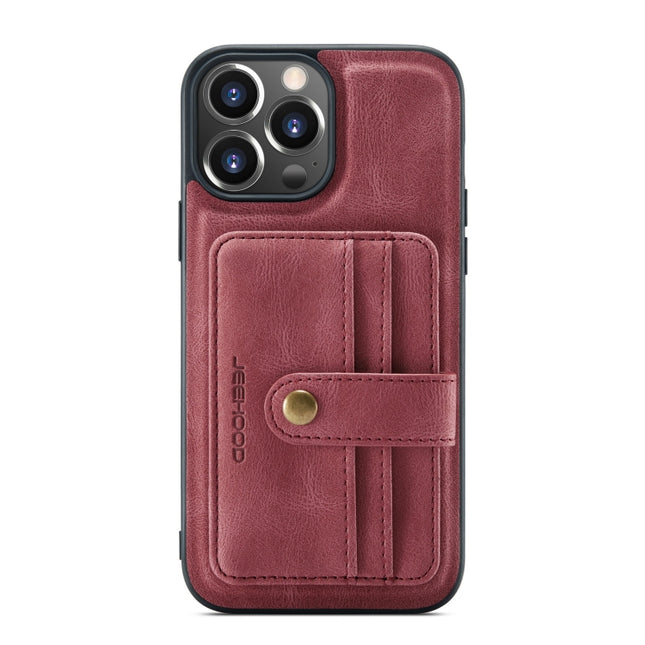 JEEHOOD Anti-theft Brush Magnetic PU + TPU Protective Case with Card Slot For iPhone 13 Pro(Red)-garmade.com