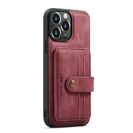 JEEHOOD Anti-theft Brush Magnetic PU + TPU Protective Case with Card Slot For iPhone 13 Pro(Red)-garmade.com