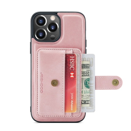 JEEHOOD Anti-theft Brush Magnetic PU + TPU Protective Case with Card Slot For iPhone 13 Pro(Pink)-garmade.com