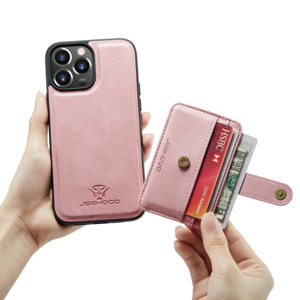 JEEHOOD Anti-theft Brush Magnetic PU + TPU Protective Case with Card Slot For iPhone 13 Pro(Pink)-garmade.com