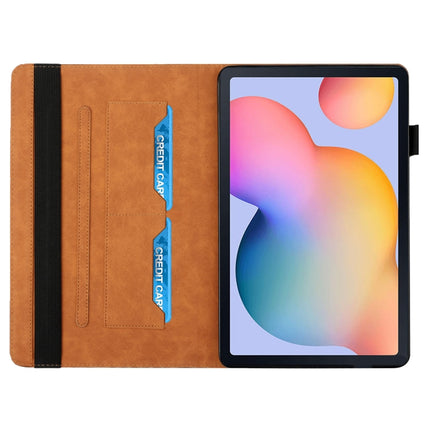 For Samsung Galaxy Tab S6 Lite SM-P610/T615 Rhombus Skin Feel Horizontal Flip Tablet Leather Case with Card Slots & Holder(Brown)-garmade.com