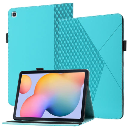 For Samsung Galaxy Tab S6 Lite SM-P610/T615 Rhombus Skin Feel Horizontal Flip Tablet Leather Case with Card Slots & Holder(Lake Blue)-garmade.com