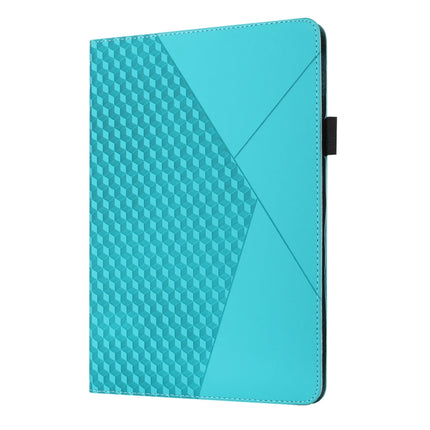 For Samsung Galaxy Tab S6 Lite SM-P610/T615 Rhombus Skin Feel Horizontal Flip Tablet Leather Case with Card Slots & Holder(Lake Blue)-garmade.com