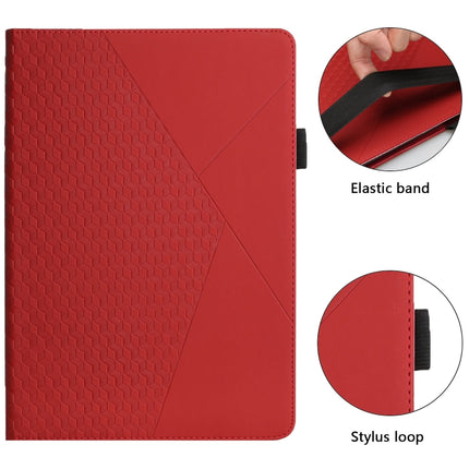 For Samsung Galaxy Tab S6 Lite SM-P610/T615 Rhombus Skin Feel Horizontal Flip Tablet Leather Case with Card Slots & Holder(Red)-garmade.com