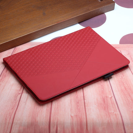 For Samsung Galaxy Tab S6 Lite SM-P610/T615 Rhombus Skin Feel Horizontal Flip Tablet Leather Case with Card Slots & Holder(Red)-garmade.com