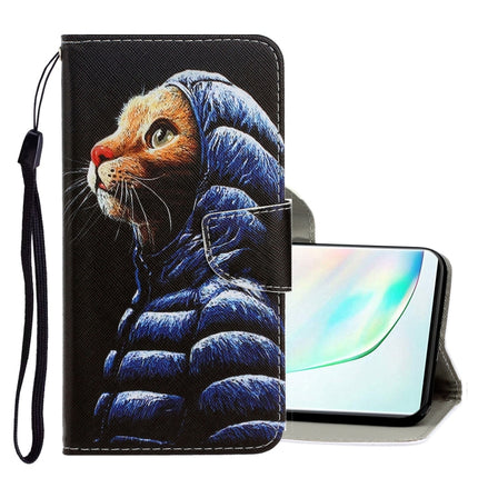 For Galaxy Note 10 3D Colored Drawing Horizontal Flip PU Leather Case with Holder & Card Slots & Wallet(Down Jacket Cat)-garmade.com