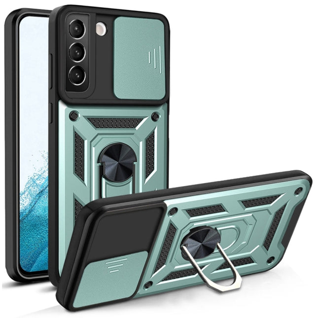 For Samaung Galaxy S22+ 5G Sliding Camera Cover Design TPU+PC Protective Case(Dark Green)-garmade.com