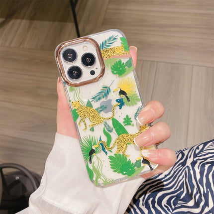 Glitter Powder Electroplating Flower Shockproof Phone Case For iPhone 13 Pro(Yellow Leopard S2)-garmade.com