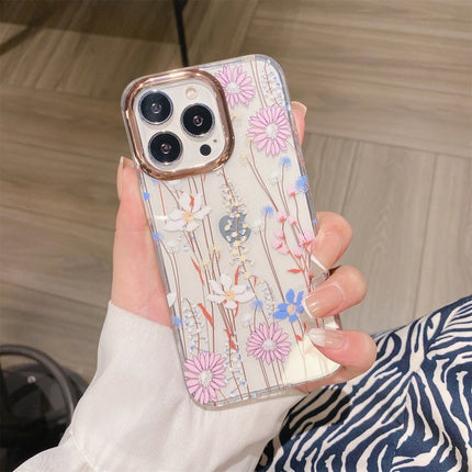 Glitter Powder Electroplating Flower Shockproof Phone Case For iPhone 13 Pro(Flower S8)-garmade.com