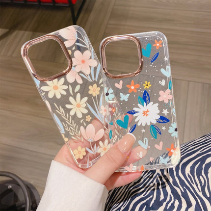 Glitter Powder Electroplating Flower Shockproof Phone Case For iPhone 13 Pro(Yellow Leopard S2)-garmade.com