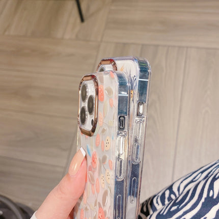 Glitter Powder Electroplating Flower Shockproof Phone Case For iPhone 13 Pro(Flower S6)-garmade.com