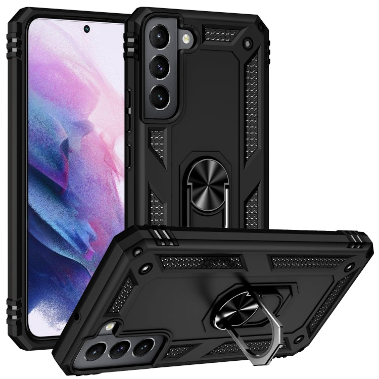 For Samaung Galaxy S22 5G Shockproof TPU + PC Protective Case with 360 Degree Rotating Holder(Black)-garmade.com