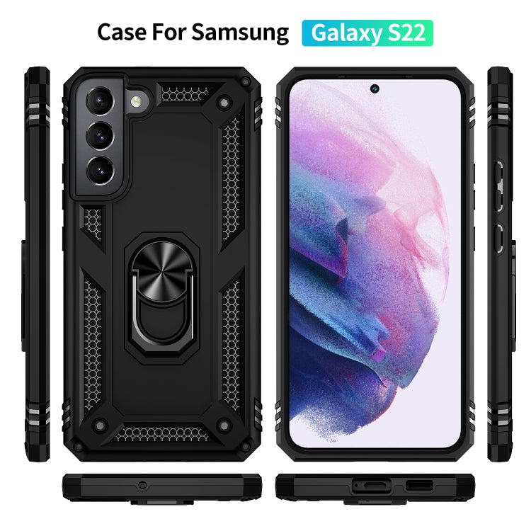 For Samaung Galaxy S22 5G Shockproof TPU + PC Protective Case with 360 Degree Rotating Holder(Black)-garmade.com