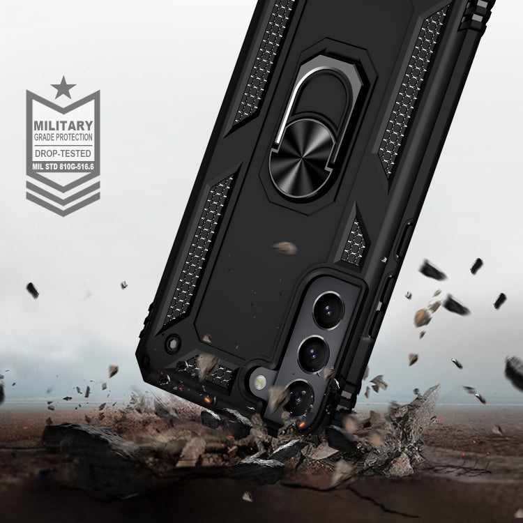 For Samaung Galaxy S22 5G Shockproof TPU + PC Protective Case with 360 Degree Rotating Holder(Black)-garmade.com