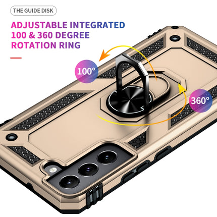 For Samaung Galaxy S22+ 5G Shockproof TPU + PC Protective Case with 360 Degree Rotating Holder(Gold)-garmade.com