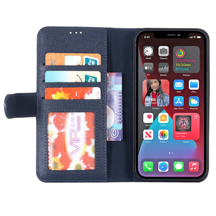 GEBEI Top-grain Leather Horizontal Flip Protective Case with Holder & Card Slots & Wallet & Photo Frame For iPhone 13 Pro(Blue)-garmade.com