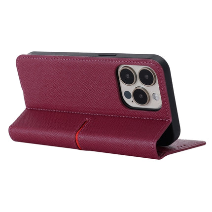 GEBEI Top-grain Leather Horizontal Flip Protective Case with Holder & Card Slots & Wallet & Photo Frame For iPhone 13 Pro(Red Wine)-garmade.com