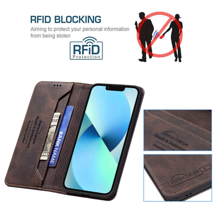 Magnetic RFID Blocking Anti-Theft Leather Case with Holder & Card Slots & Wallet For iPhone 13 mini(Brown)-garmade.com