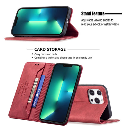 Magnetic RFID Blocking Anti-Theft Leather Case with Holder & Card Slots & Wallet For iPhone 13 Pro(Red)-garmade.com