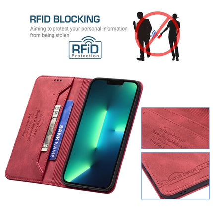 Magnetic RFID Blocking Anti-Theft Leather Case with Holder & Card Slots & Wallet For iPhone 13 Pro(Red)-garmade.com