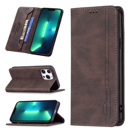 Magnetic RFID Blocking Anti-Theft Leather Case with Holder & Card Slots & Wallet For iPhone 13 Pro(Brown)-garmade.com