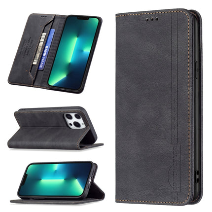 Magnetic RFID Blocking Anti-Theft Leather Case with Holder & Card Slots & Wallet For iPhone 13 Pro(Black)-garmade.com