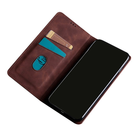 For Samaung Galaxy S22+ 5G Skin Feel Magnetic Horizontal Flip Leather Case with Holder & Card Slots(Dark Brown)-garmade.com