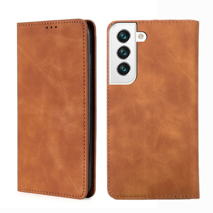 For Samaung Galaxy S22+ 5G Skin Feel Magnetic Horizontal Flip Leather Case with Holder & Card Slots(Light Brown)-garmade.com