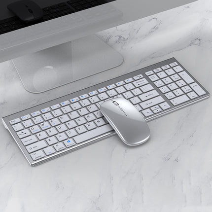 109 Three-mode Wireless Bluetooth Keyboard Mouse Set(Silver)-garmade.com
