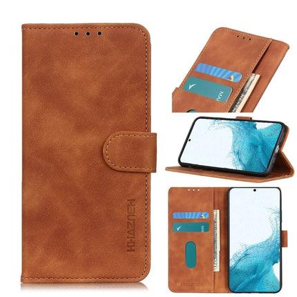 For Samsung Galaxy S22+ 5G KHAZNEH Retro Texture PU + TPU Horizontal Flip Leather Case with Holder & Card Slots & Wallet(Brown)-garmade.com