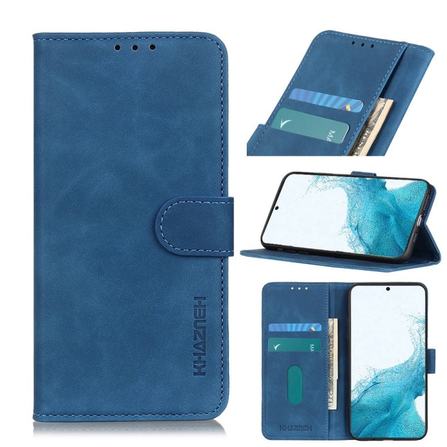 For Samsung Galaxy S22+ 5G KHAZNEH Retro Texture PU + TPU Horizontal Flip Leather Case with Holder & Card Slots & Wallet(Blue)-garmade.com