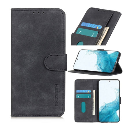For Samsung Galaxy S22+ 5G KHAZNEH Retro Texture PU + TPU Horizontal Flip Leather Case with Holder & Card Slots & Wallet(Black)-garmade.com