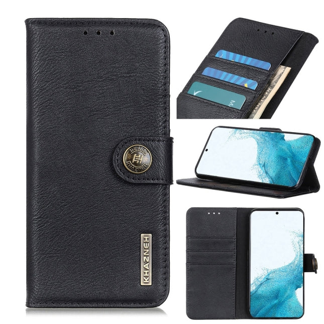 For Samsung Galaxy S22+ 5G KHAZNEH Cowhide Texture Horizontal Flip Leather Case with Holder & Card Slots & Wallet(Black)-garmade.com