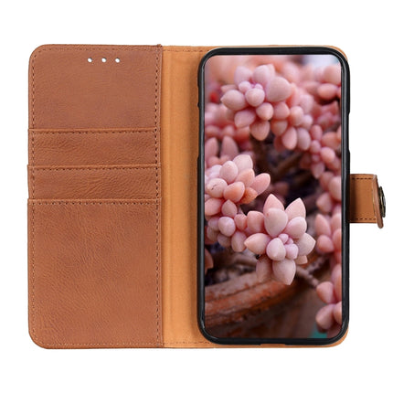 For Samsung Galaxy S22+ 5G KHAZNEH Cowhide Texture Horizontal Flip Leather Case with Holder & Card Slots & Wallet(Brown)-garmade.com