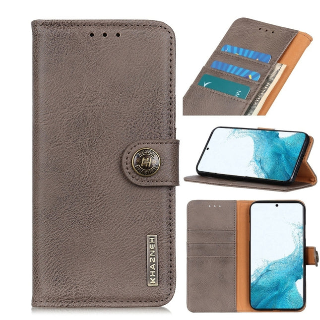 For Samsung Galaxy S22+ 5G KHAZNEH Cowhide Texture Horizontal Flip Leather Case with Holder & Card Slots & Wallet(Khaki)-garmade.com