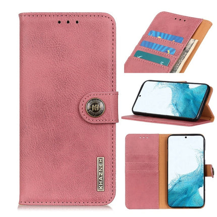 For Samsung Galaxy S22+ 5G KHAZNEH Cowhide Texture Horizontal Flip Leather Case with Holder & Card Slots & Wallet(Pink)-garmade.com