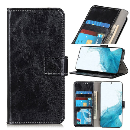 For Samsung Galaxy S22+ 5G Retro Crazy Horse Texture Horizontal Flip Leather Case with Holder & Card Slots & Photo Frame & Wallet(Black)-garmade.com