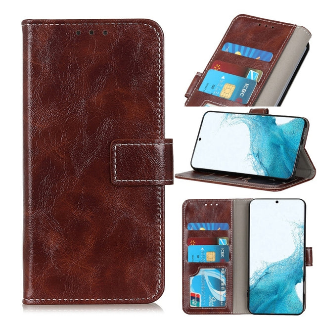 For Samsung Galaxy S22+ 5G Retro Crazy Horse Texture Horizontal Flip Leather Case with Holder & Card Slots & Photo Frame & Wallet(Brown)-garmade.com