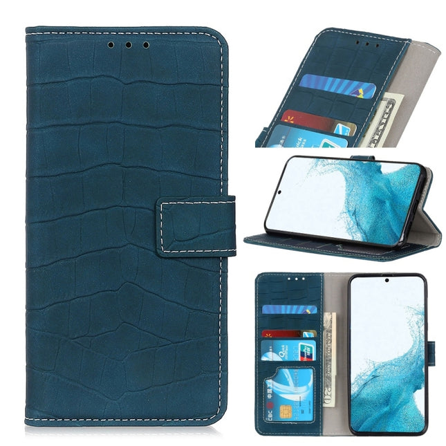 For Samsung Galaxy S22+ 5G Magnetic Crocodile Texture Horizontal Flip Leather Case with Holder & Card Slots & Wallet(Green)-garmade.com