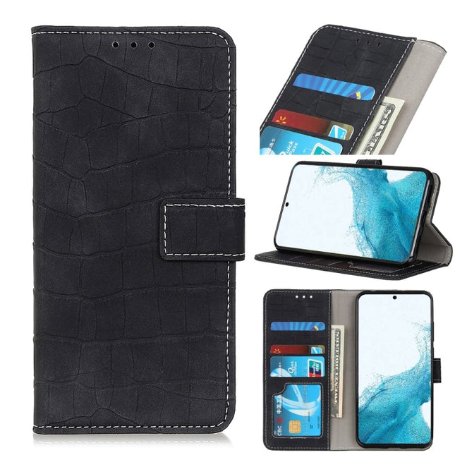 For Samsung Galaxy S22+ 5G Magnetic Crocodile Texture Horizontal Flip Leather Case with Holder & Card Slots & Wallet(Black)-garmade.com