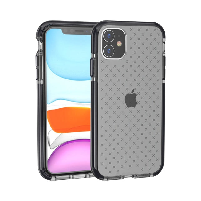 For iPhone 11 Grid Pattern Shockproof Transparent TPU Protective Case(Black)-garmade.com