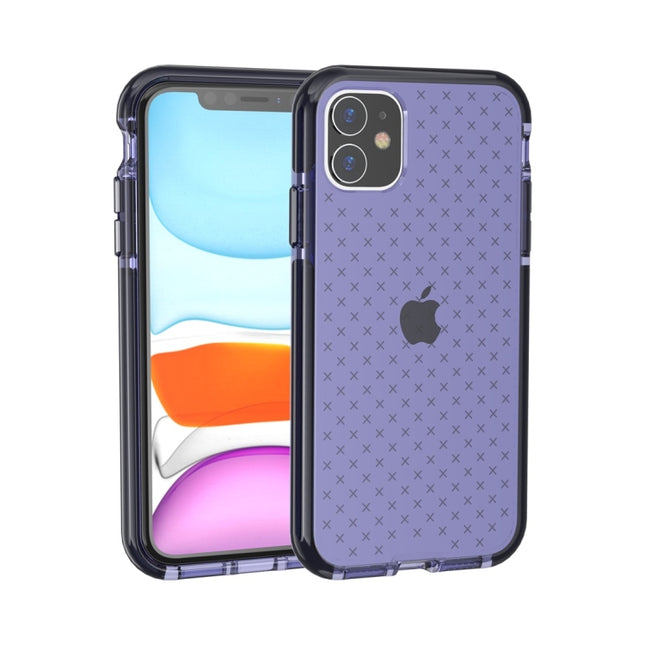 For iPhone 11 Grid Pattern Shockproof Transparent TPU Protective Case(Blue)-garmade.com