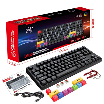 HXSJ L600 87 Keys USB-C / Type-C Wired Red Shaft Mechanical Keyboard with Cool Backlight(Black)-garmade.com